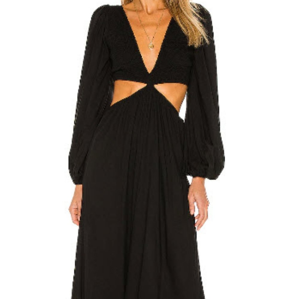 Indah Elegant Black Cut-Out Maxi Dress